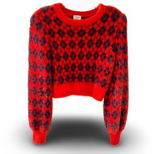 Women's Aritzia Sunday Best Argyle Kitten Cropped Pure Indigo/Crimson Si…